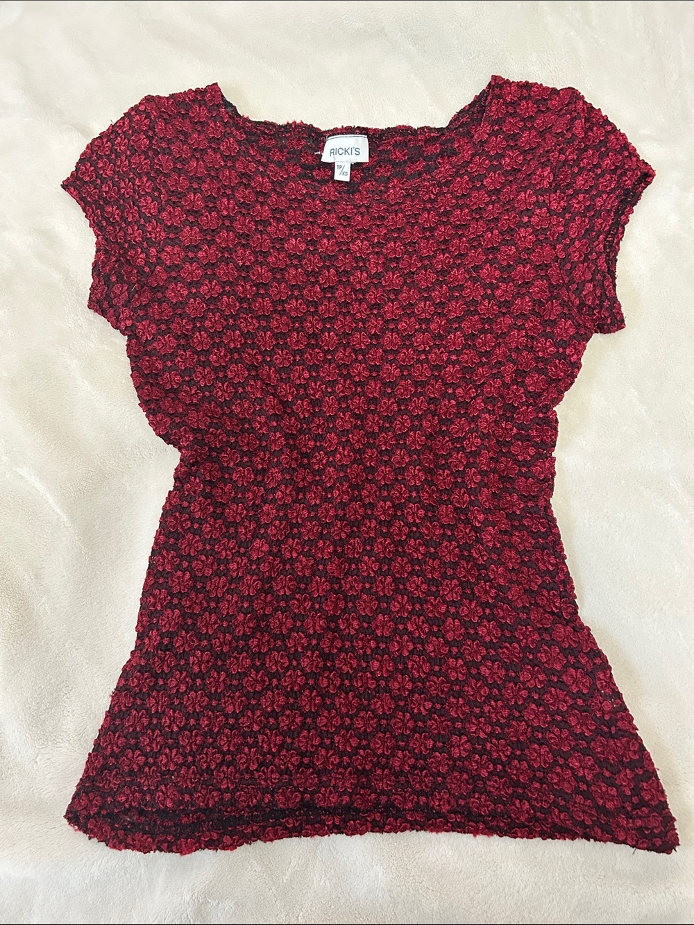 Ricki's Burgundy Red Floral Textured Short Sleeve Tee